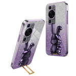 Mobilskal till Huawei P60 Pro / P60 Skal Glitter Puder PC+TPU Skal med Utdragbart Stativ