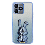 For Honor X50i+ 5G Phone Case Cartoon Rabbit PC+TPU Glitter Pull-out Kickstand Anti-shock Cover