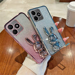 For Honor X50i+ 5G Phone Case Cartoon Rabbit PC+TPU Glitter Pull-out Kickstand Anti-shock Cover