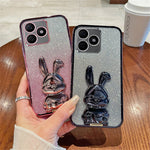 For Honor X50i+ 5G Phone Case Cartoon Rabbit PC+TPU Glitter Pull-out Kickstand Anti-shock Cover