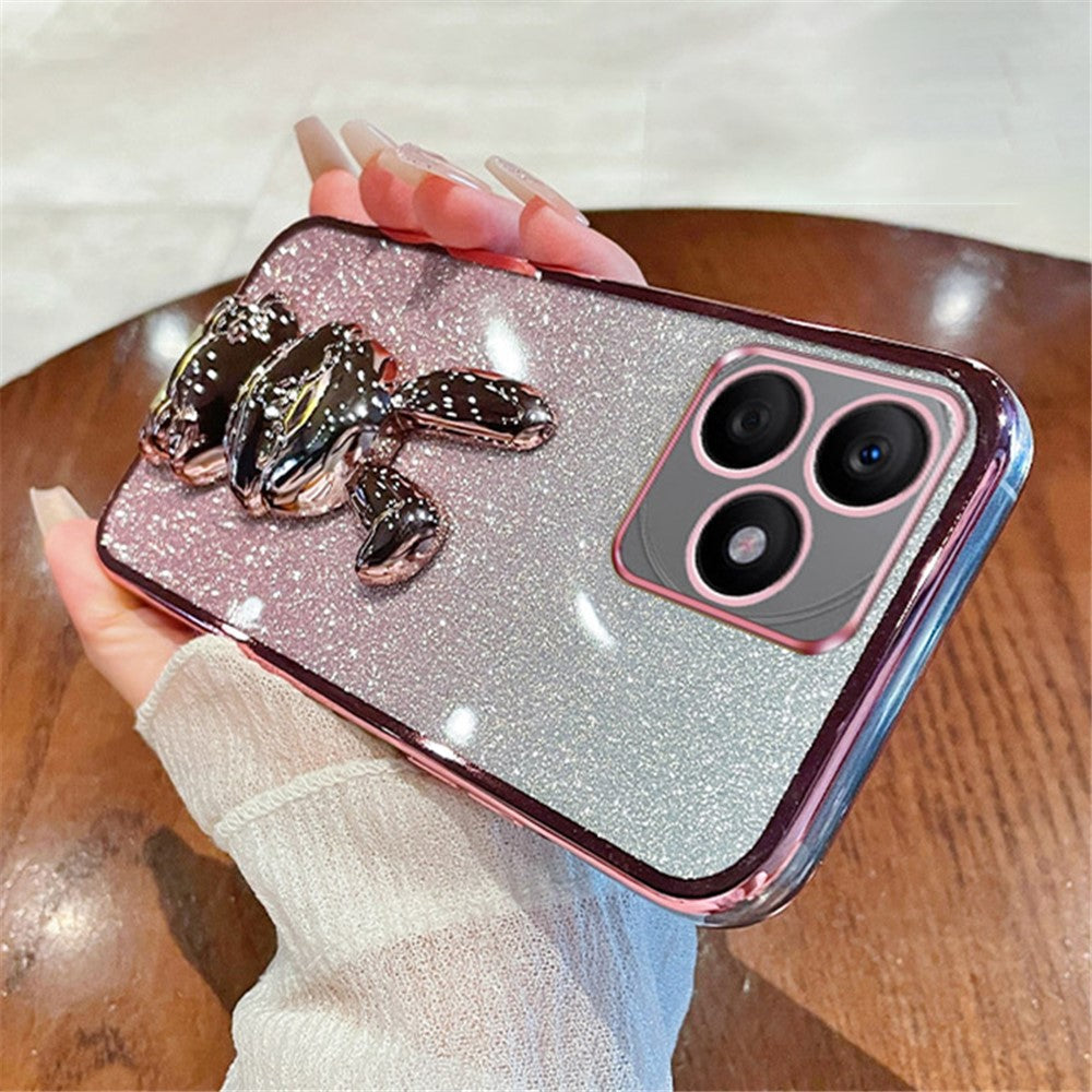 For Honor X50i+ 5G Phone Case Cartoon Rabbit PC+TPU Glitter Pull-out Kickstand Anti-shock Cover