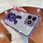 For Honor X50i+ 5G Phone Case Cartoon Rabbit PC+TPU Glitter Pull-out Kickstand Anti-shock Cover