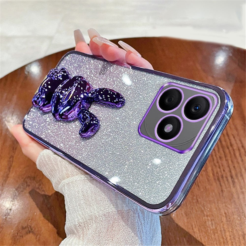 For Honor X50i+ 5G Phone Case Cartoon Rabbit PC+TPU Glitter Pull-out Kickstand Anti-shock Cover