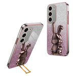 For Samsung Galaxy S23+ Case Cute Rabbit Drop-proof Glitter Phone Cover with Pull-out Kickstand