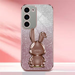 For Samsung Galaxy S23+ Case Cute Rabbit Drop-proof Glitter Phone Cover with Pull-out Kickstand