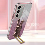 For Samsung Galaxy S23+ Case Cute Rabbit Drop-proof Glitter Phone Cover with Pull-out Kickstand