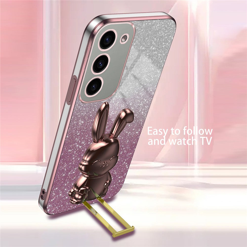 For Samsung Galaxy S23+ Case Cute Rabbit Drop-proof Glitter Phone Cover with Pull-out Kickstand
