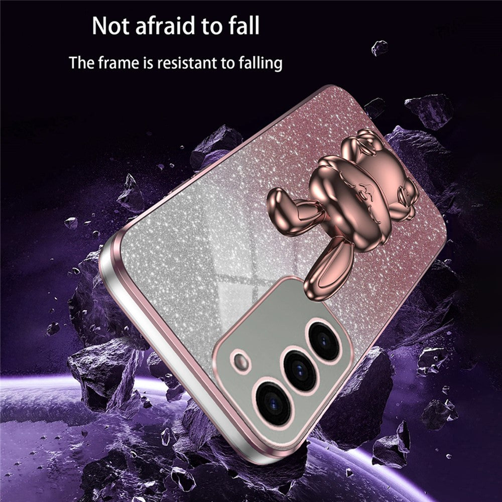 For Samsung Galaxy S23+ Case Cute Rabbit Drop-proof Glitter Phone Cover with Pull-out Kickstand