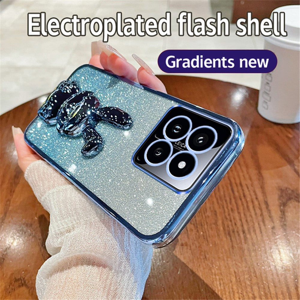 For Xiaomi 14 Case Glitter Electroplated Cartoon Rabbit Phone Cover with Pull-out Kickstand