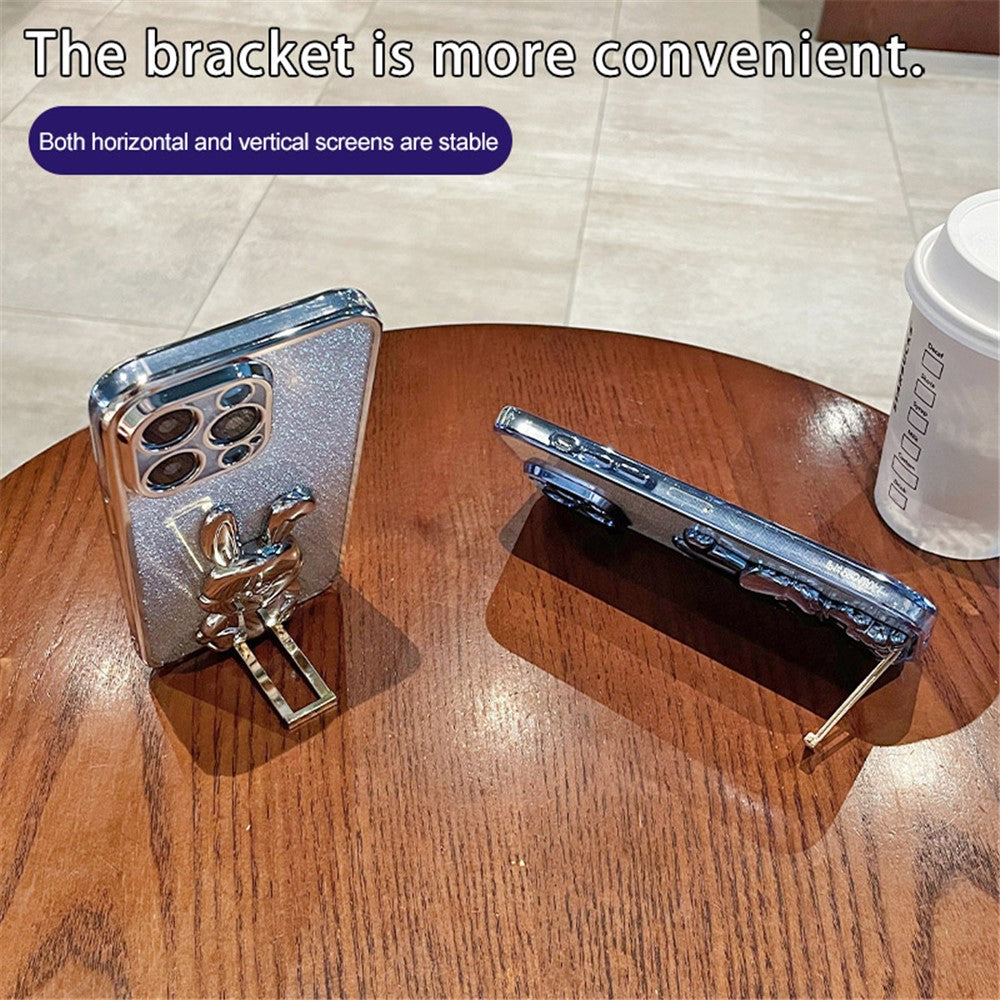 For Xiaomi 14 Case Glitter Electroplated Cartoon Rabbit Phone Cover with Pull-out Kickstand