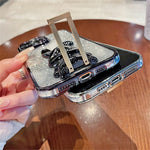 For Xiaomi 14 Case Glitter Electroplated Cartoon Rabbit Phone Cover with Pull-out Kickstand