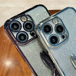 For Xiaomi 14 Case Glitter Electroplated Cartoon Rabbit Phone Cover with Pull-out Kickstand