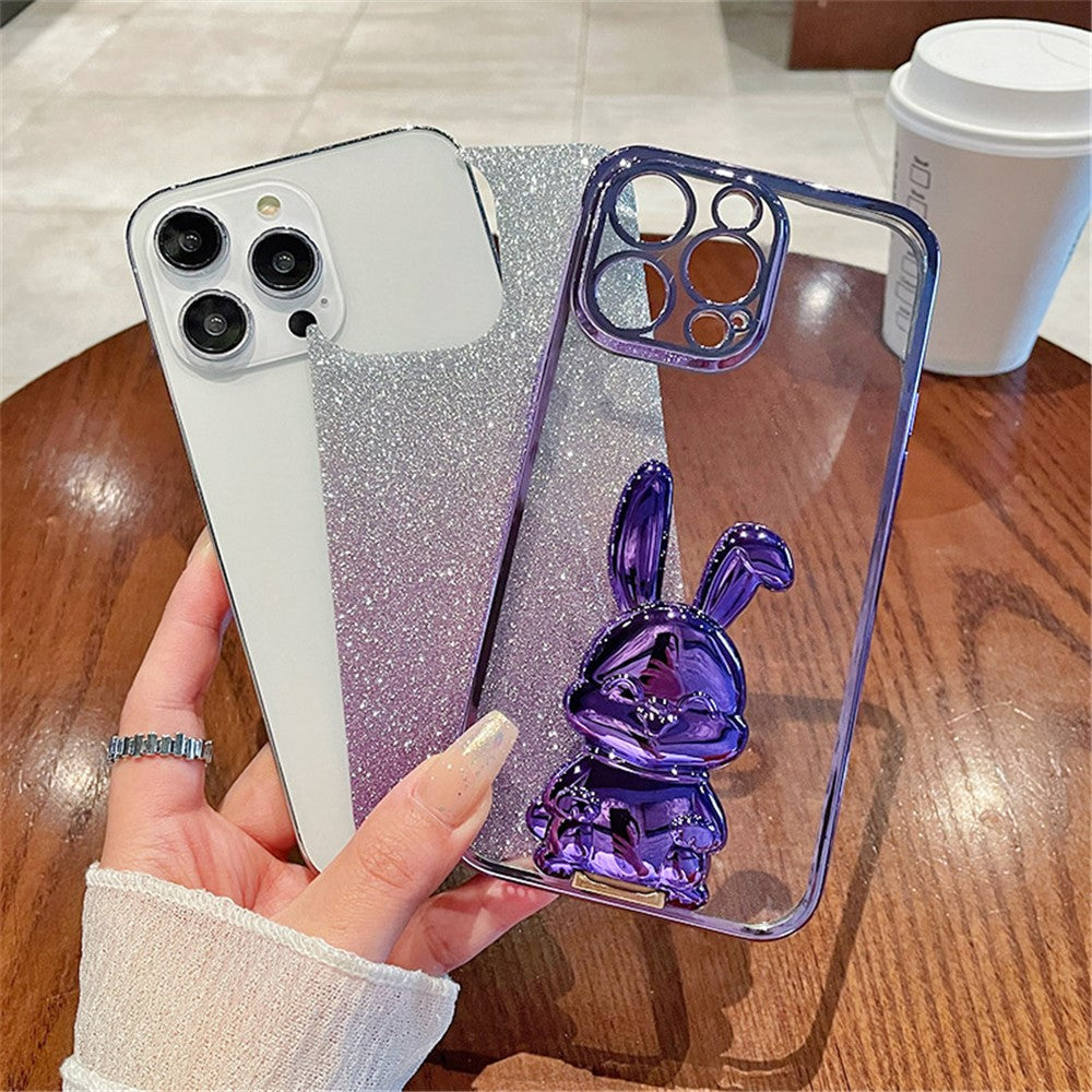 For Xiaomi 14 Case Glitter Electroplated Cartoon Rabbit Phone Cover with Pull-out Kickstand