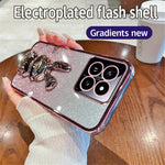 For Xiaomi 14 Case Glitter Electroplated Cartoon Rabbit Phone Cover with Pull-out Kickstand
