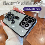 For Xiaomi 14 Case Glitter Electroplated Cartoon Rabbit Phone Cover with Pull-out Kickstand