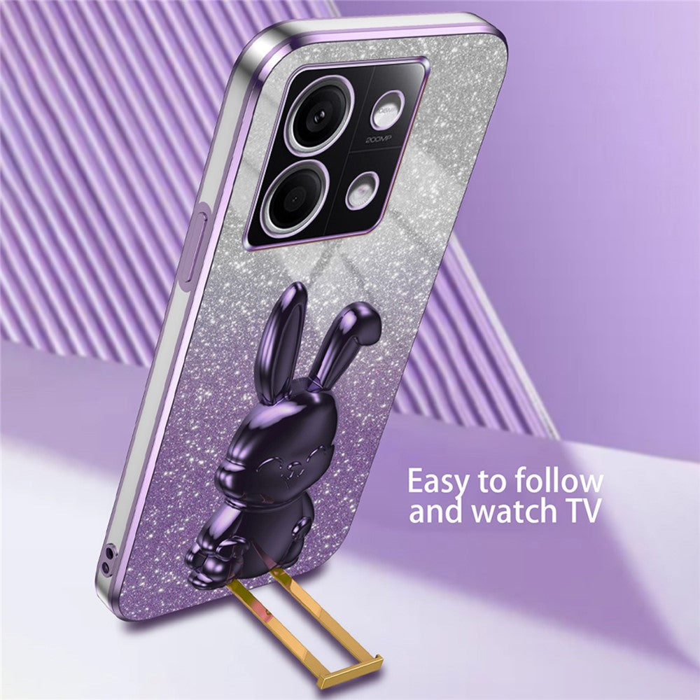 For Xiaomi Redmi Note 13 5G Case Glitter Cartoon Rabbit Anti-fall Phone Cover with Pull-out Kickstand