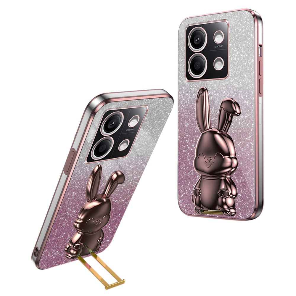 For Xiaomi Redmi Note 13 5G Case Glitter Cartoon Rabbit Anti-fall Phone Cover with Pull-out Kickstand