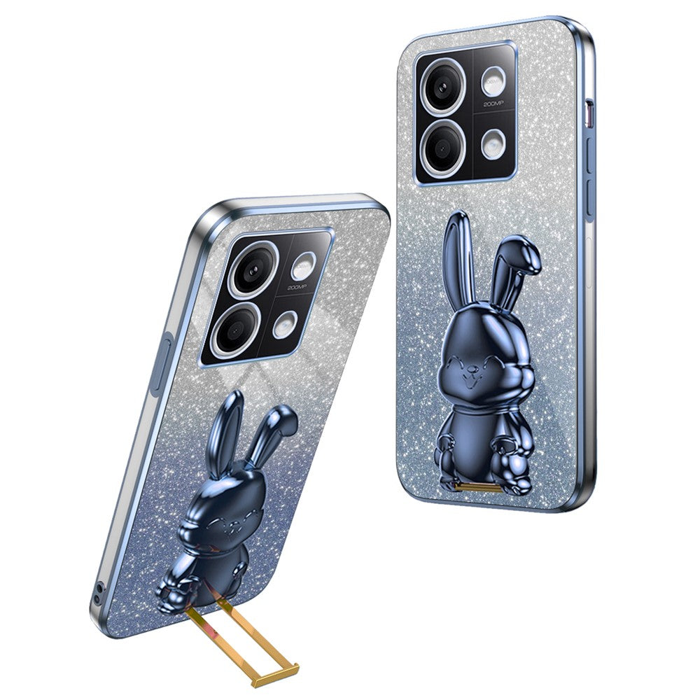 For Xiaomi Redmi Note 13 5G Case Glitter Cartoon Rabbit Anti-fall Phone Cover with Pull-out Kickstand