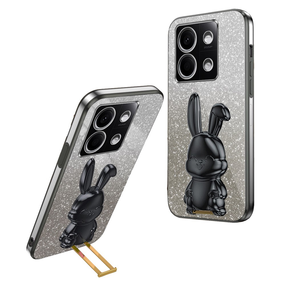 For Xiaomi Redmi Note 13 5G Case Glitter Cartoon Rabbit Anti-fall Phone Cover with Pull-out Kickstand