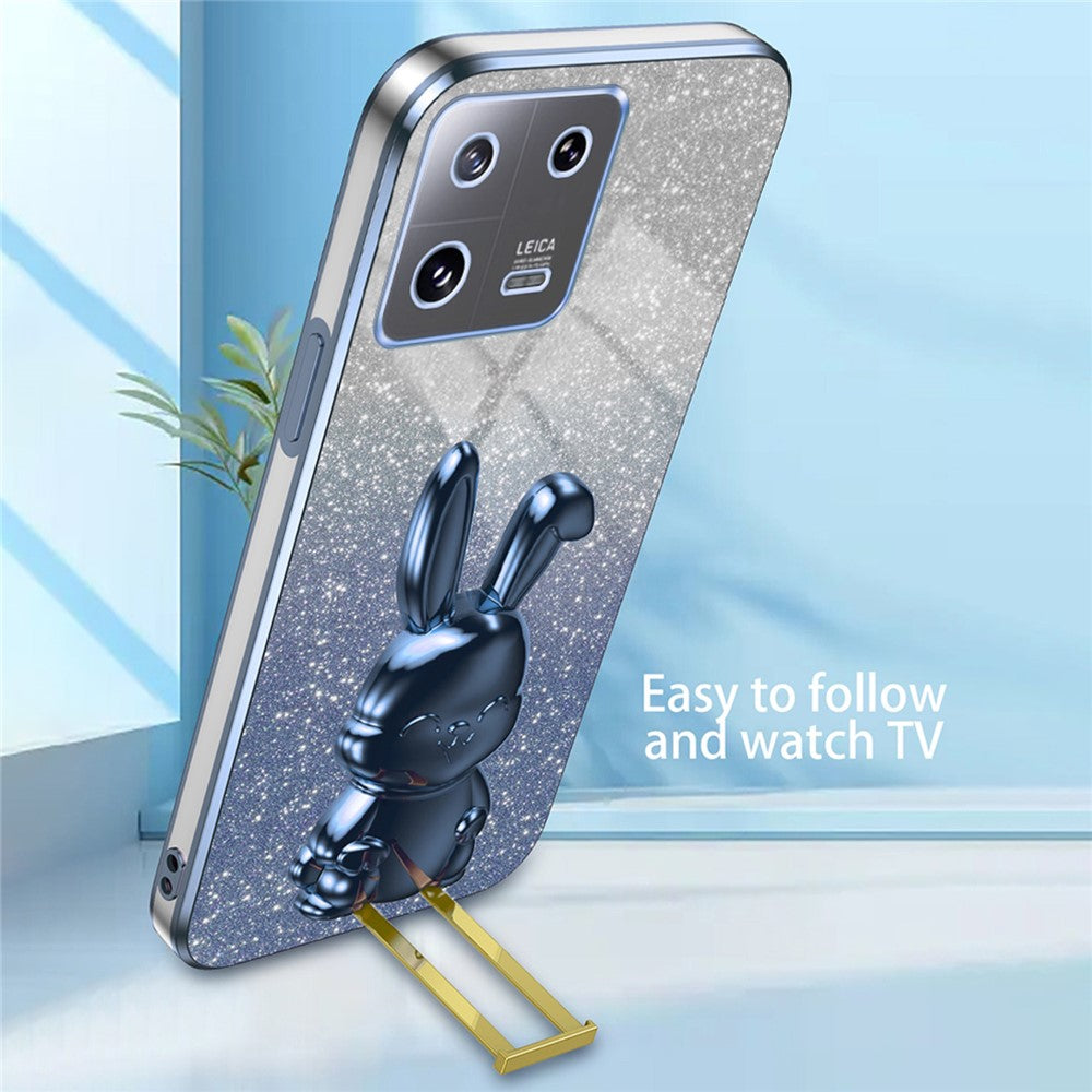 For Xiaomi 13 Cell Phone Case Fashion Glitter Pull-out Kickstand Anti-shock PC+TPU Cover