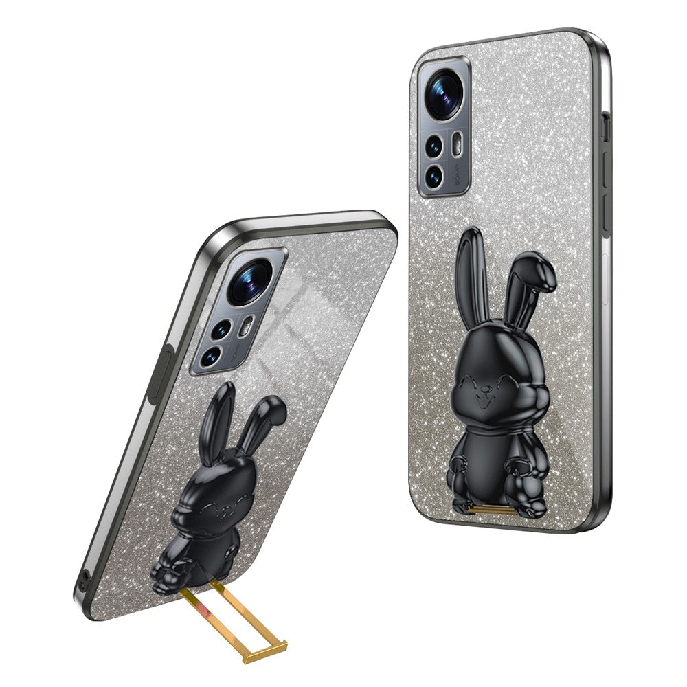 For Xiaomi 12 Lite 5G Anti-fall PC+TPU Lovely Rabbit Cell Phone Pull-out Kickstand Case