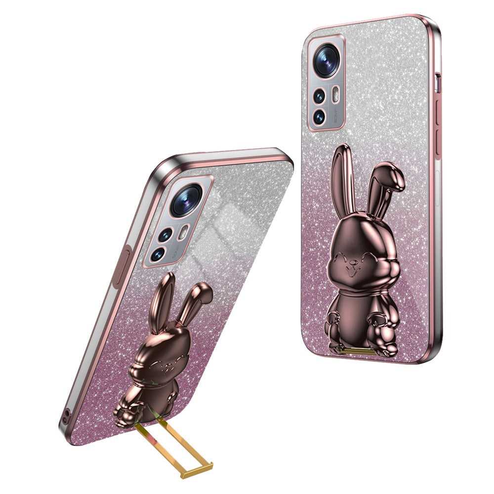 For Xiaomi 12 Lite 5G Anti-fall PC+TPU Lovely Rabbit Cell Phone Pull-out Kickstand Case