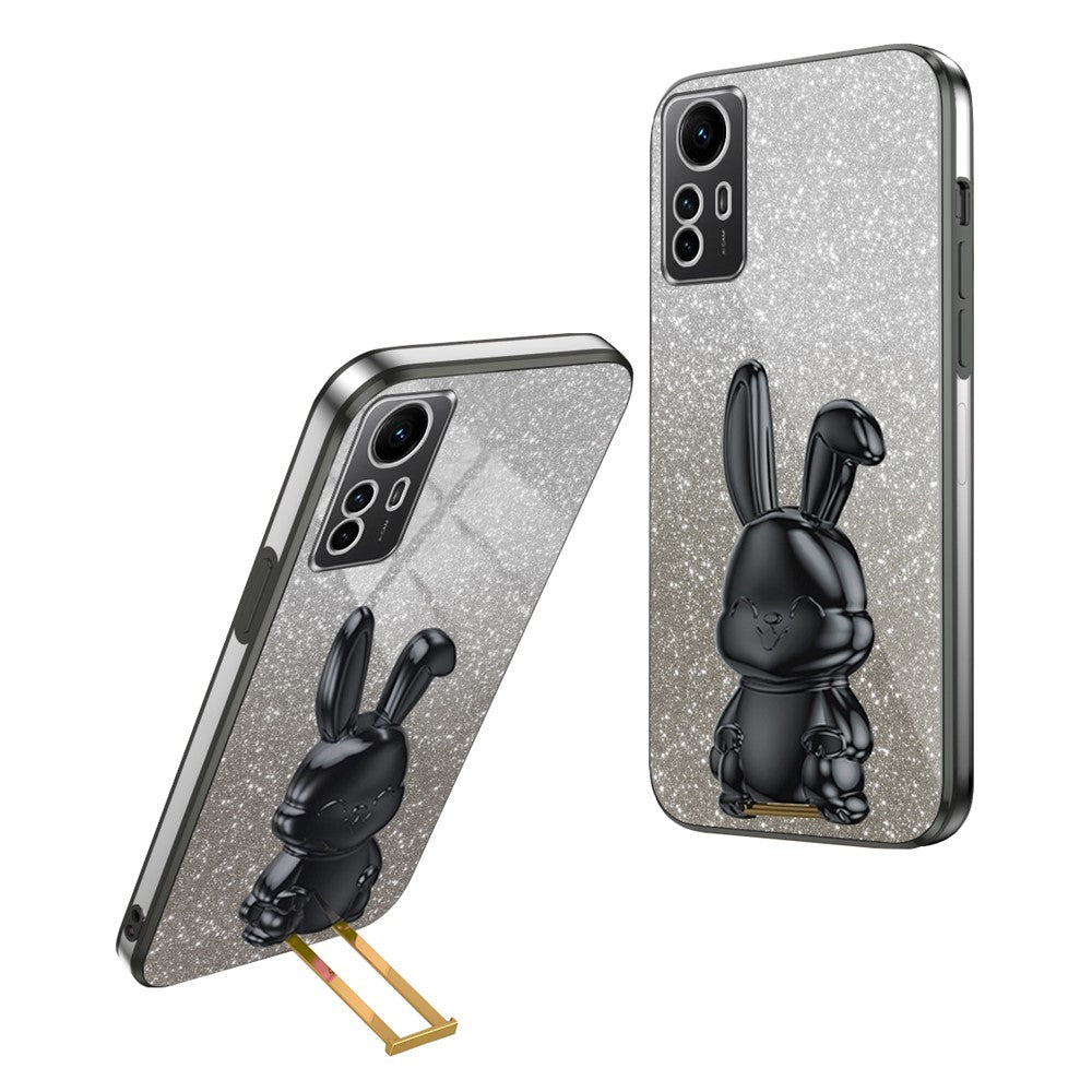 For Xiaomi Redmi Note 12S 4G Anti-shock Phone Case Glitter Pull-out Kickstand PC+TPU Cover