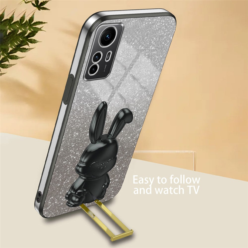 For Xiaomi Redmi Note 12S 4G Anti-shock Phone Case Glitter Pull-out Kickstand PC+TPU Cover