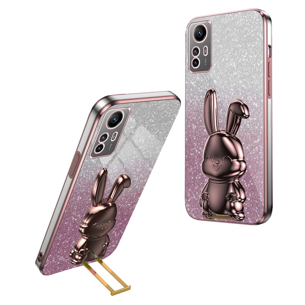 For Xiaomi Redmi Note 12S 4G Anti-shock Phone Case Glitter Pull-out Kickstand PC+TPU Cover