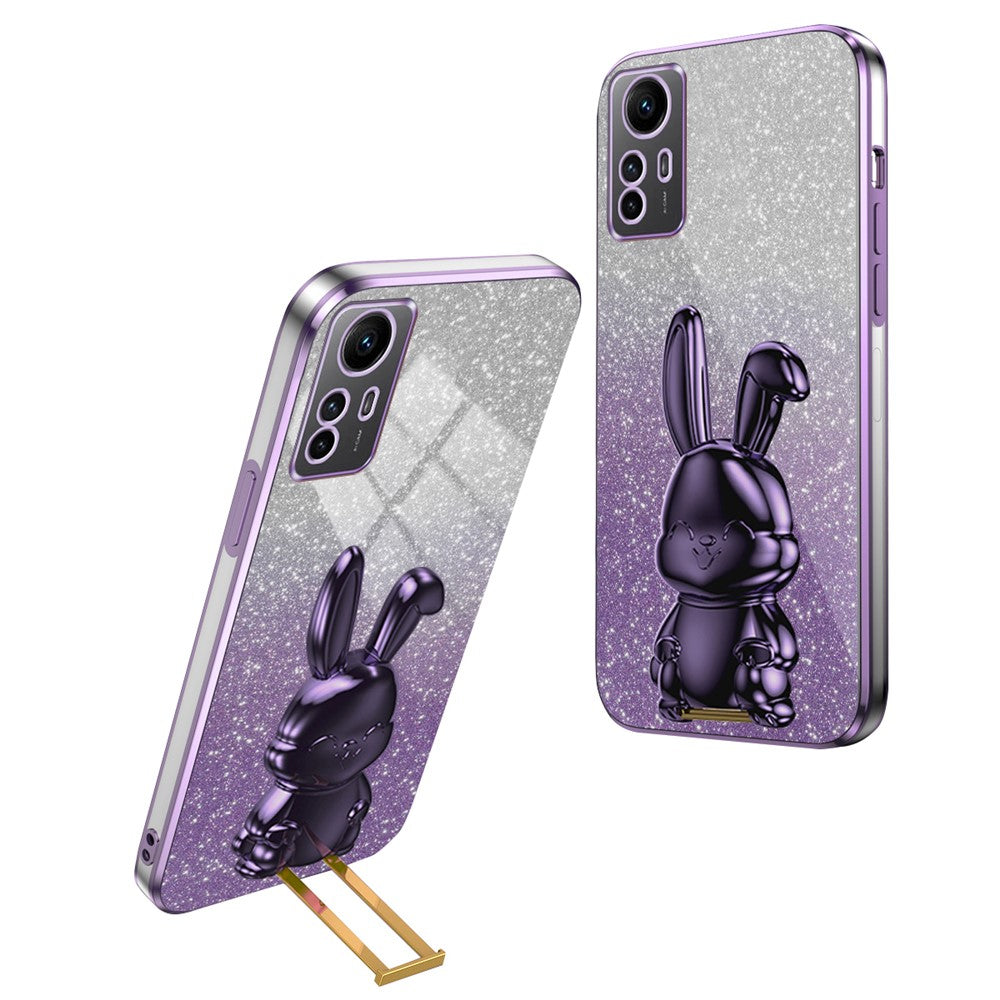 For Xiaomi Redmi Note 12S 4G Anti-shock Phone Case Glitter Pull-out Kickstand PC+TPU Cover