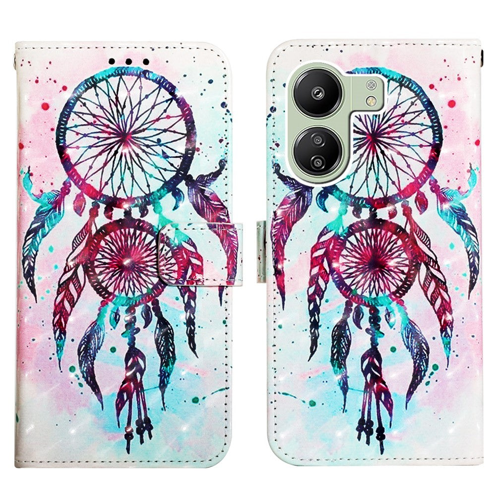 For Xiaomi Redmi 13C 4G / 13C 5G / 13R 5G / Poco M6 5G / Poco C65 4G Leather Case 3D Pattern Printing Wallet Stand