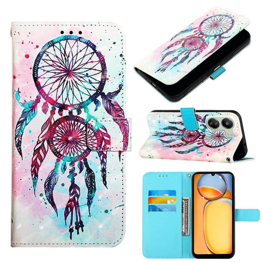For Xiaomi Redmi 13C 4G / 13C 5G / 13R 5G / Poco M6 5G / Poco C65 4G Leather Case 3D Pattern Printing Wallet Stand