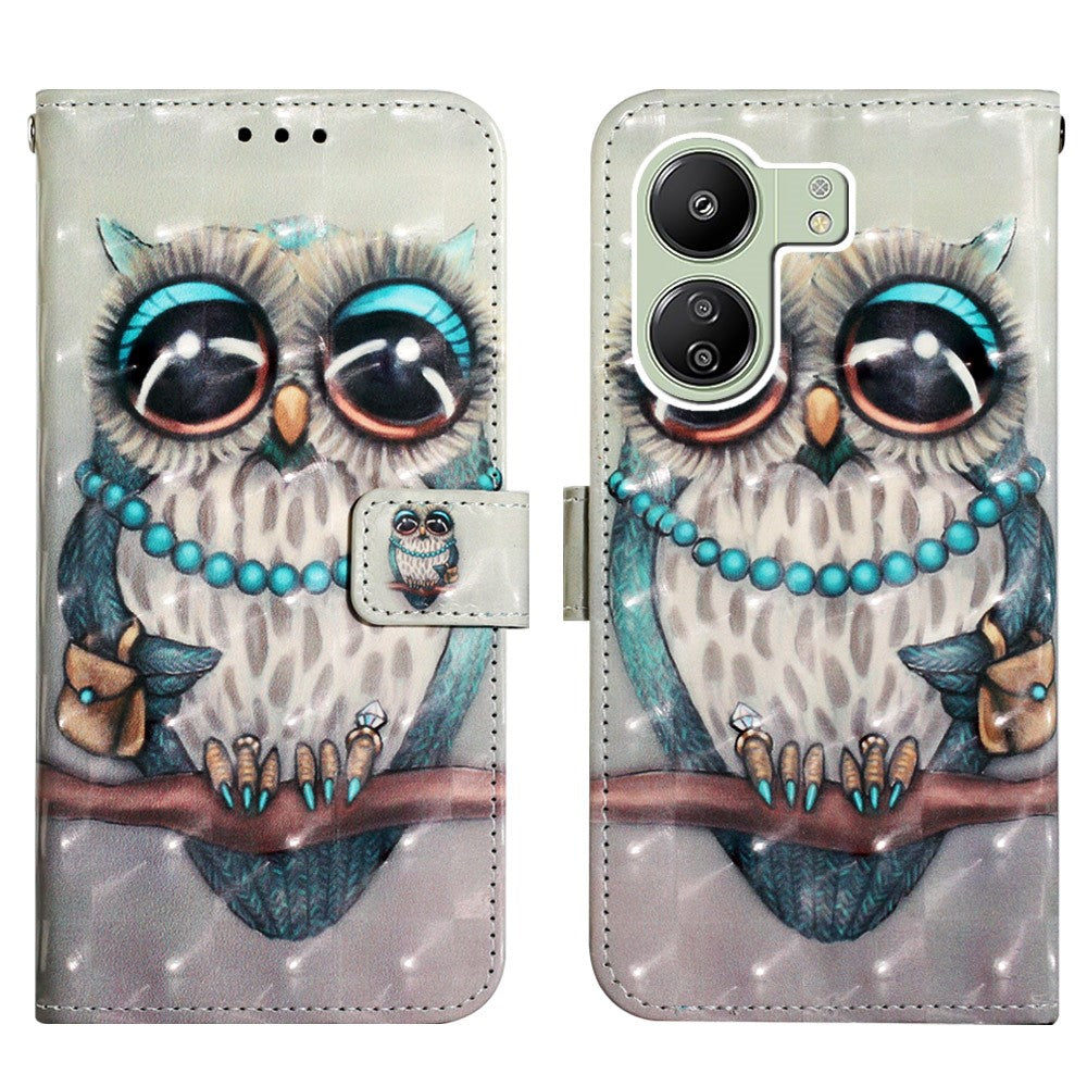 For Xiaomi Redmi 13C 4G / 13C 5G / 13R 5G / Poco M6 5G / Poco C65 4G Leather Case 3D Pattern Printing Wallet Stand