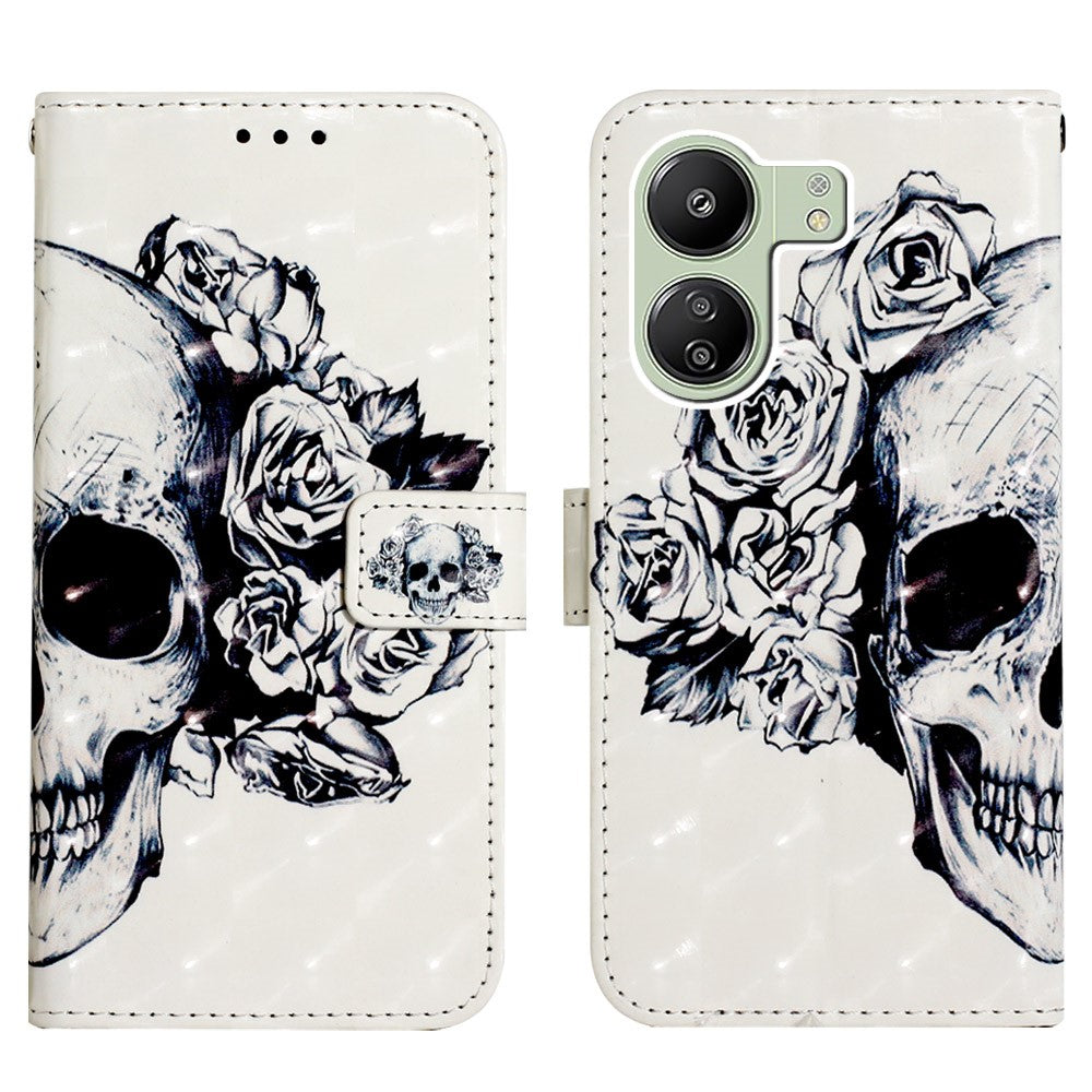 For Xiaomi Redmi 13C 4G / 13C 5G / 13R 5G / Poco M6 5G / Poco C65 4G Leather Case 3D Pattern Printing Wallet Stand