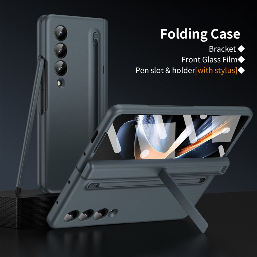 For Samsung Galaxy Z Fold3 5G Case Hard PC+Glass Film Kickstand Phone Cover with Stylus