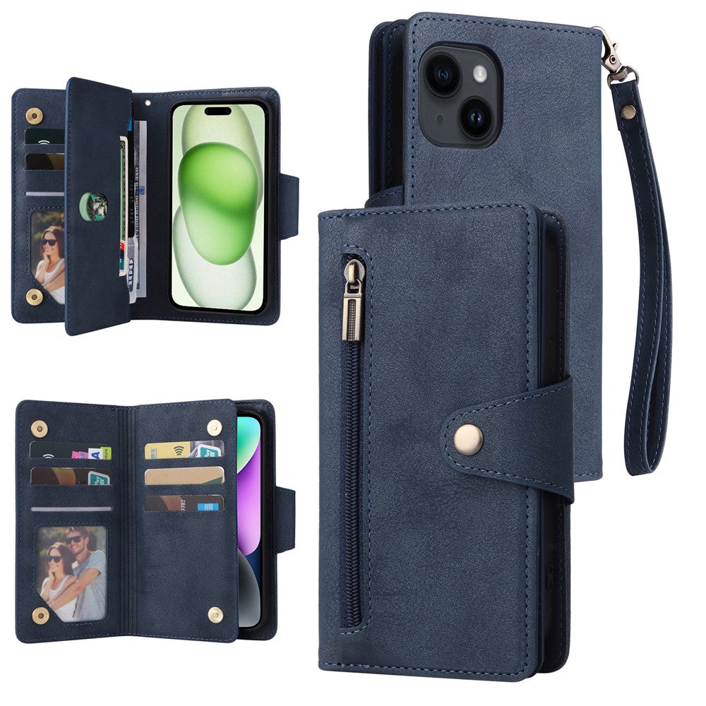 Til iPhone 15 Plus Pung Nitteudsmykning PU Lædercover Stander Telefoncover