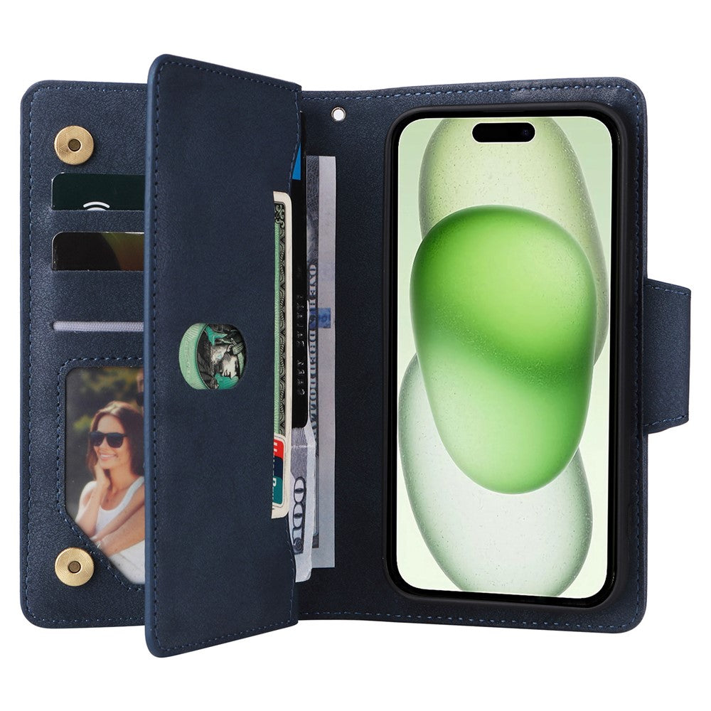 Til iPhone 15 Plus Pung Nitteudsmykning PU Lædercover Stander Telefoncover