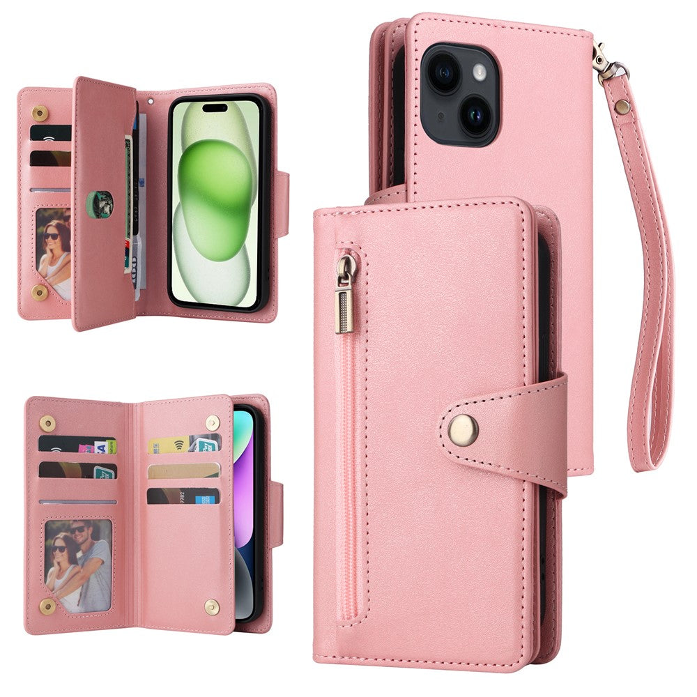 Til iPhone 15 Plus Pung Nitteudsmykning PU Lædercover Stander Telefoncover