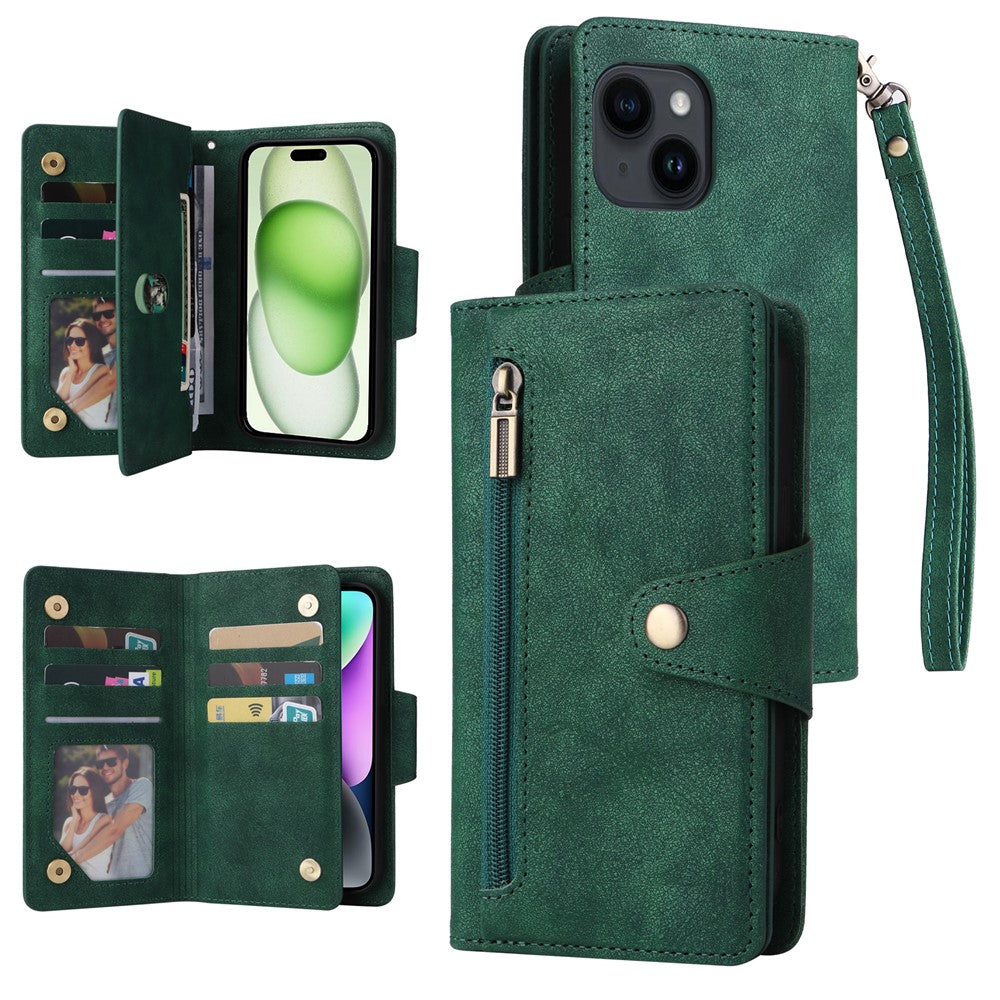Til iPhone 15 Plus Pung Nitteudsmykning PU Lædercover Stander Telefoncover