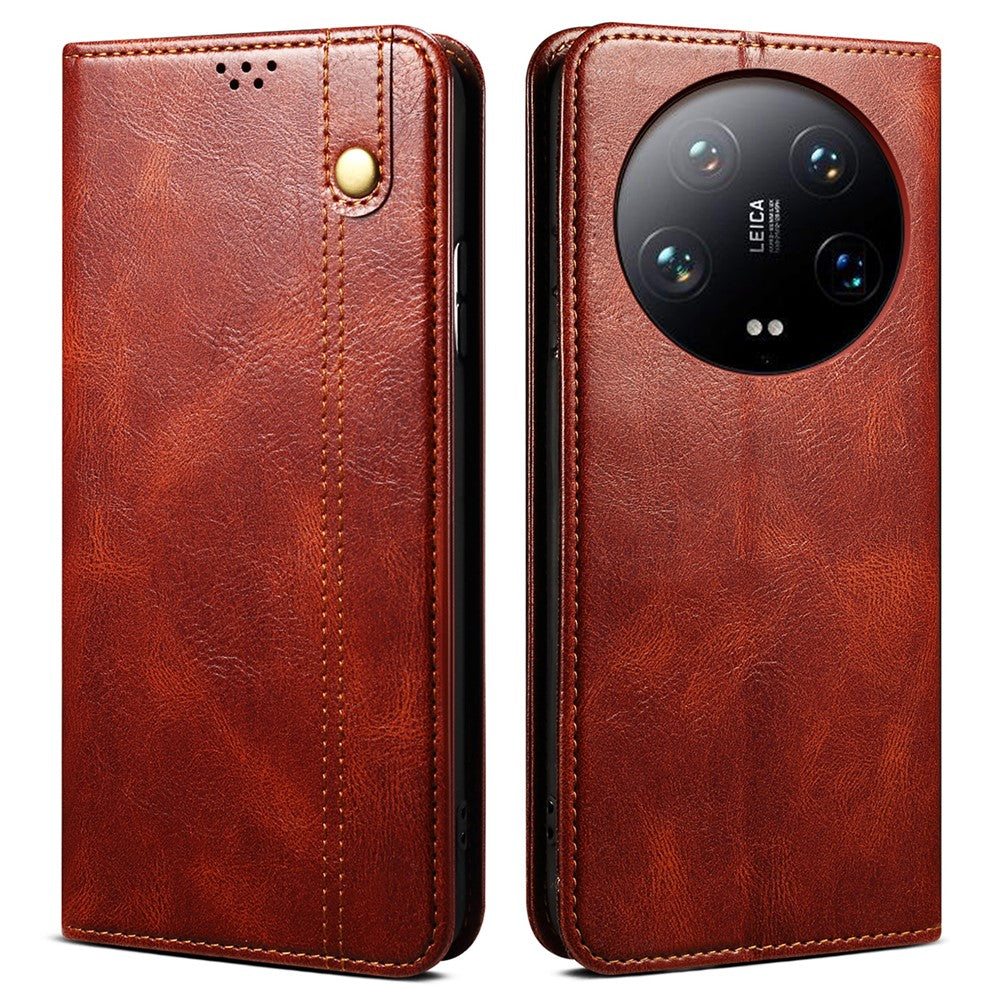 For Xiaomi 14 Ultra Leather Case Waxy Crazy Horse Texture Wallet Phone Cover