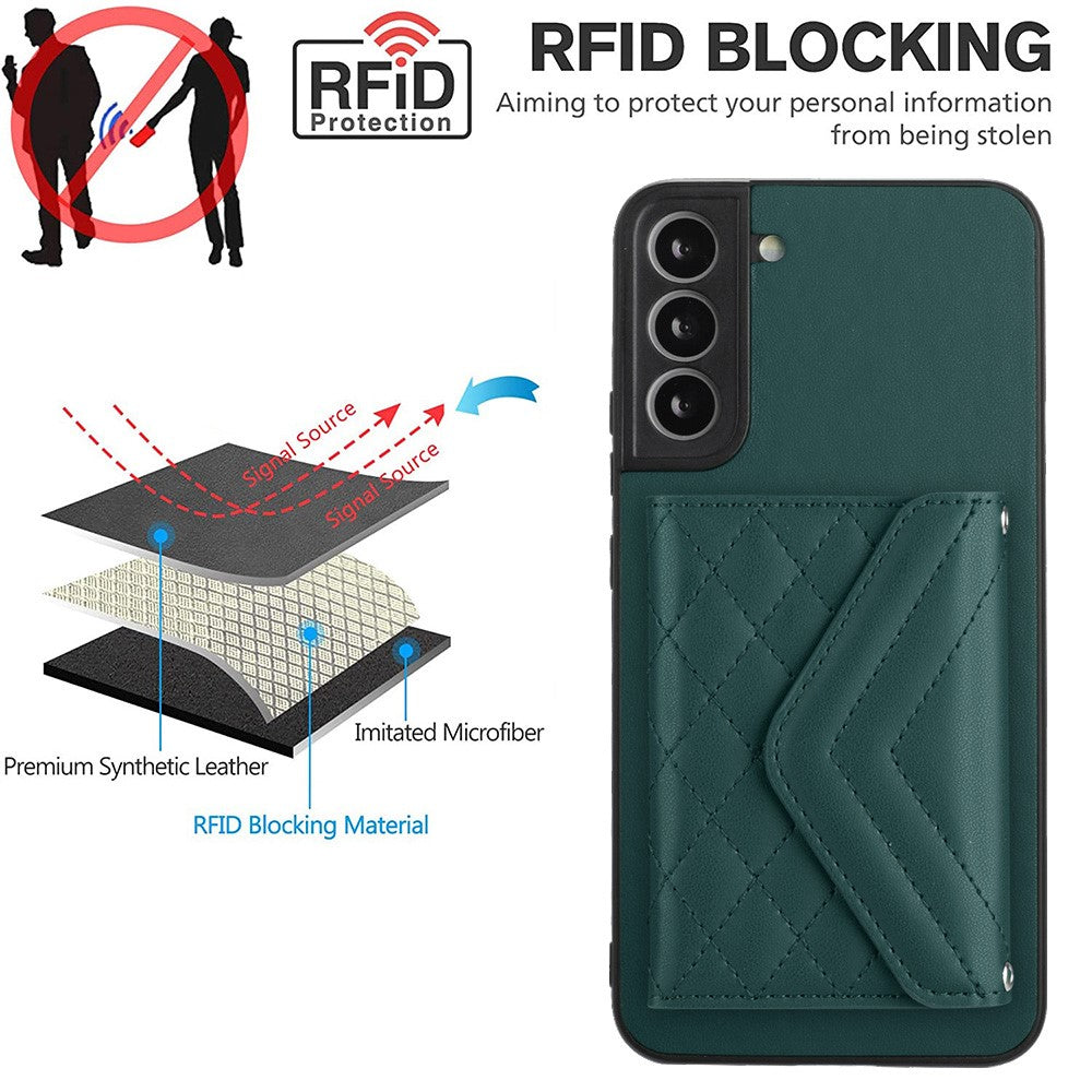 YB Leather Coating Series-8 For Samsung Galaxy S22+ 5G Case RFID Blocking Card Slots Mobile Phone Cover