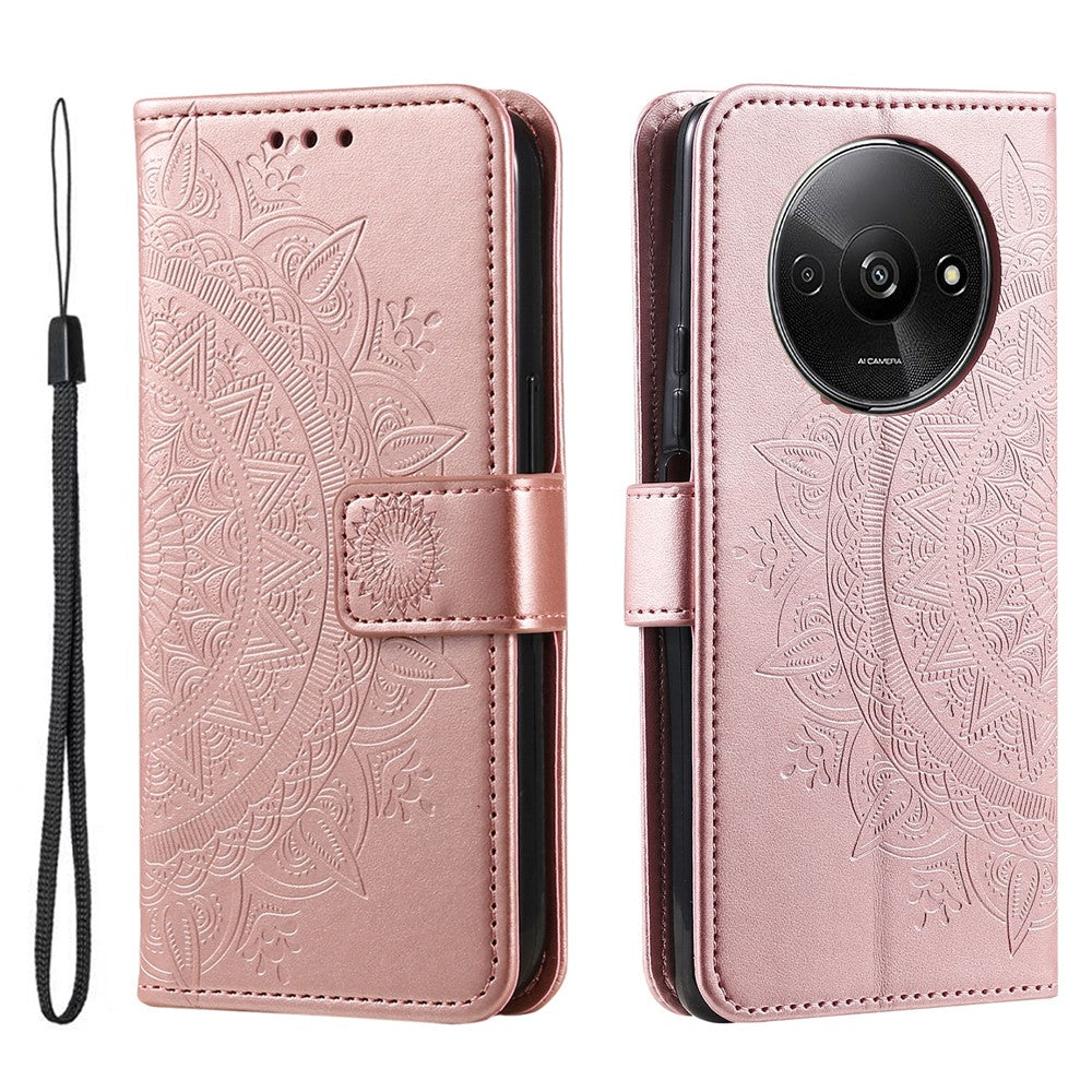 For Xiaomi Redmi A3 / Poco C61 4G Case Mandala Flower Imprinted Drop Resistant Leather Phone Wallet Cover