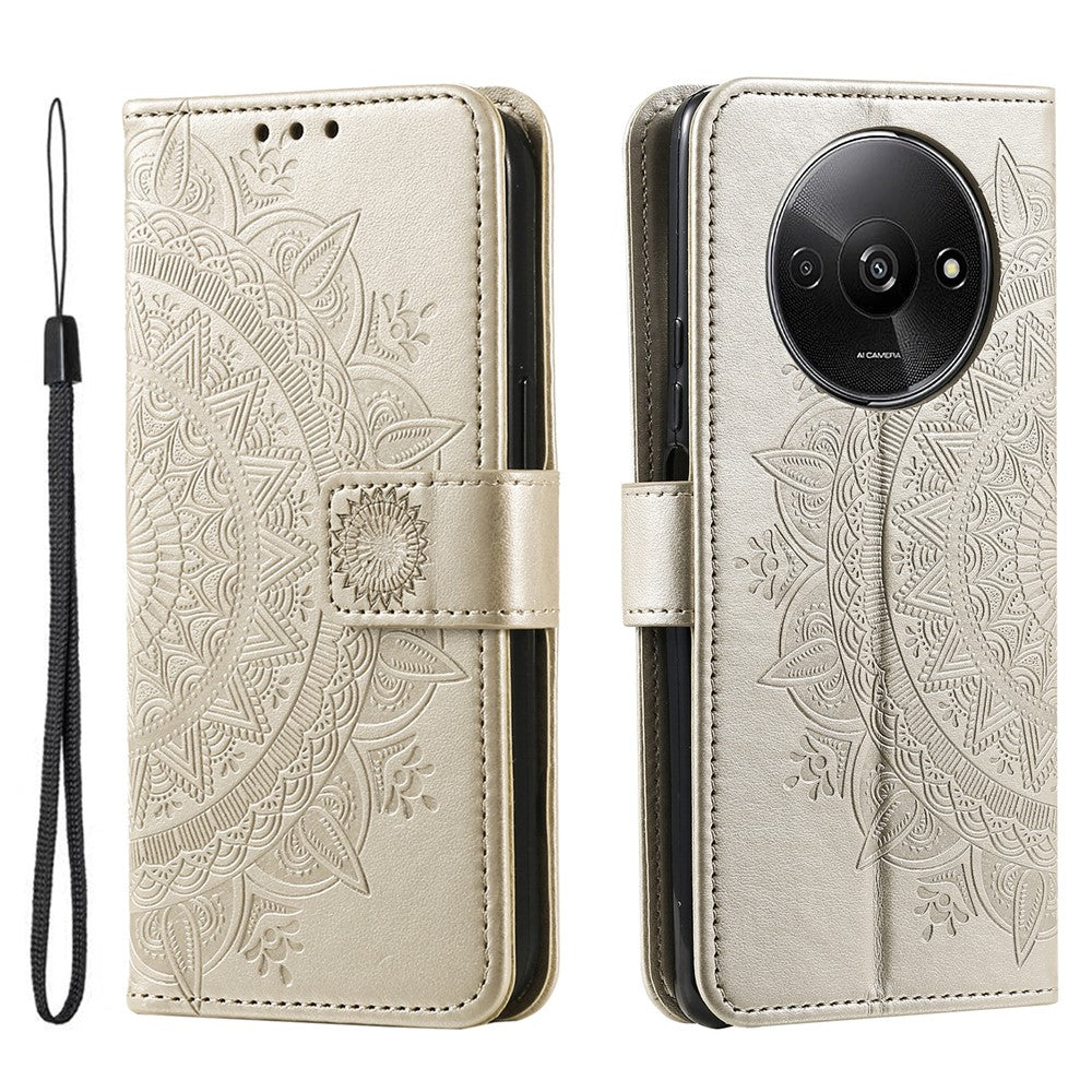 For Xiaomi Redmi A3 / Poco C61 4G Case Mandala Flower Imprinted Drop Resistant Leather Phone Wallet Cover