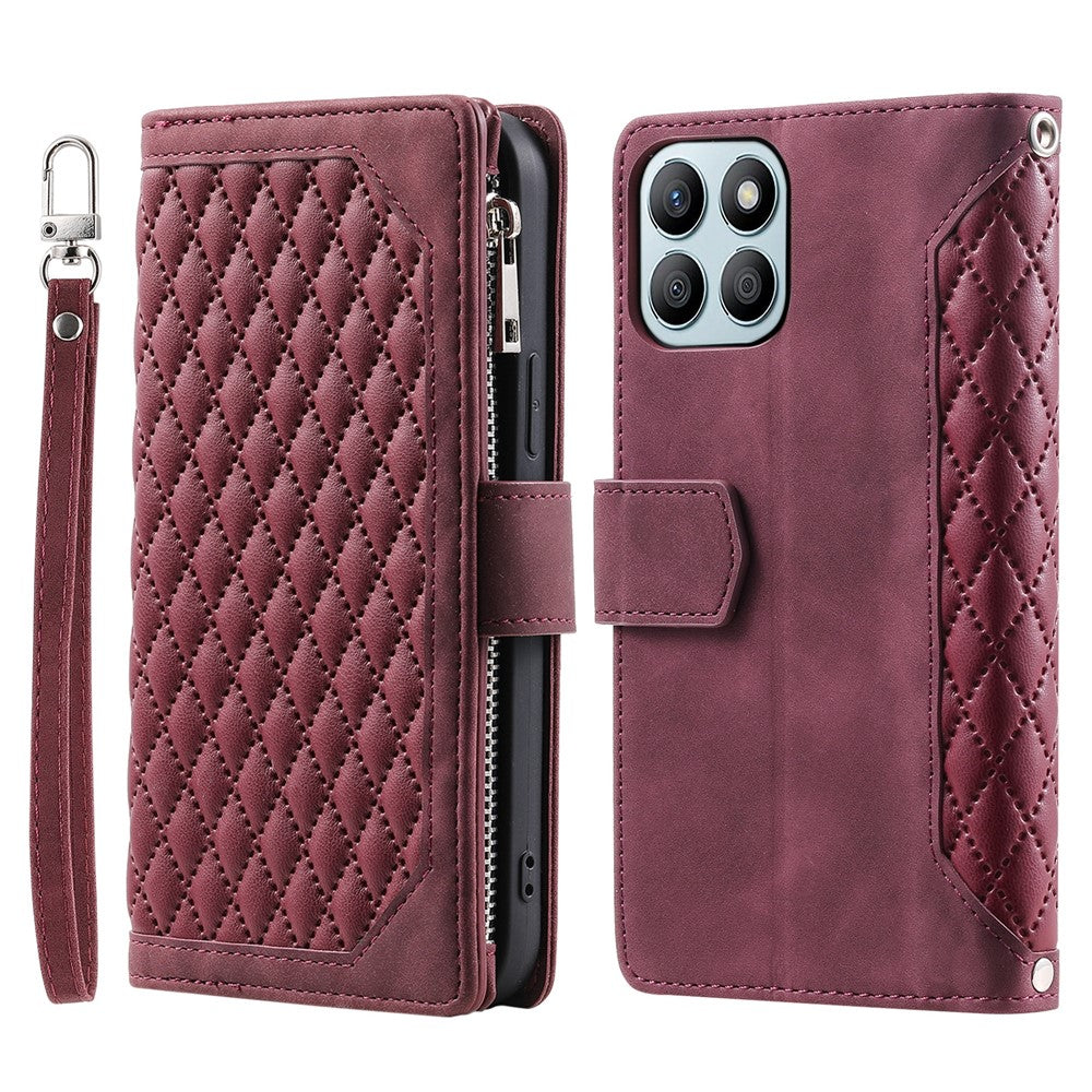 For Honor X8b 4G Wallet Case PU Leather Handbag Zipper Pocket Phone Cover with Strap