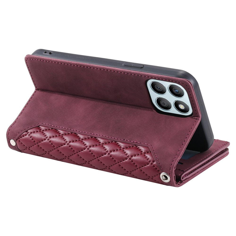For Honor X8b 4G Wallet Case PU Leather Handbag Zipper Pocket Phone Cover with Strap