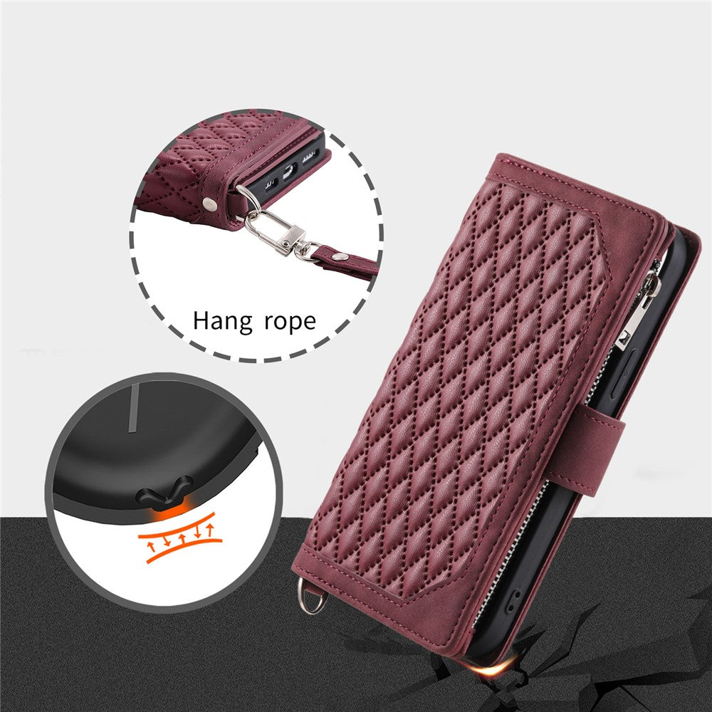For Honor X8b 4G Wallet Case PU Leather Handbag Zipper Pocket Phone Cover with Strap