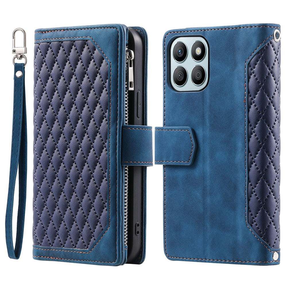 For Honor X8b 4G Wallet Case PU Leather Handbag Zipper Pocket Phone Cover with Strap