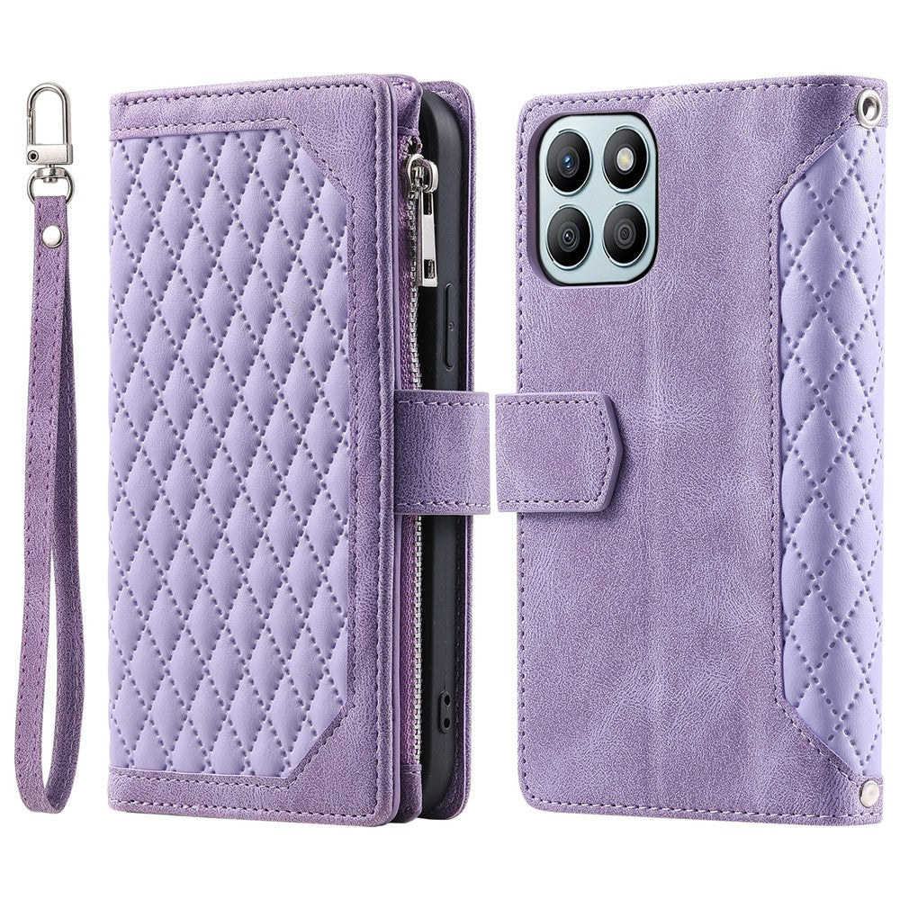 For Honor X8b 4G Wallet Case PU Leather Handbag Zipper Pocket Phone Cover with Strap