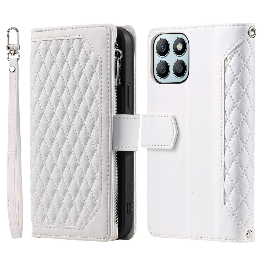 For Honor X8b 4G Wallet Case PU Leather Handbag Zipper Pocket Phone Cover with Strap