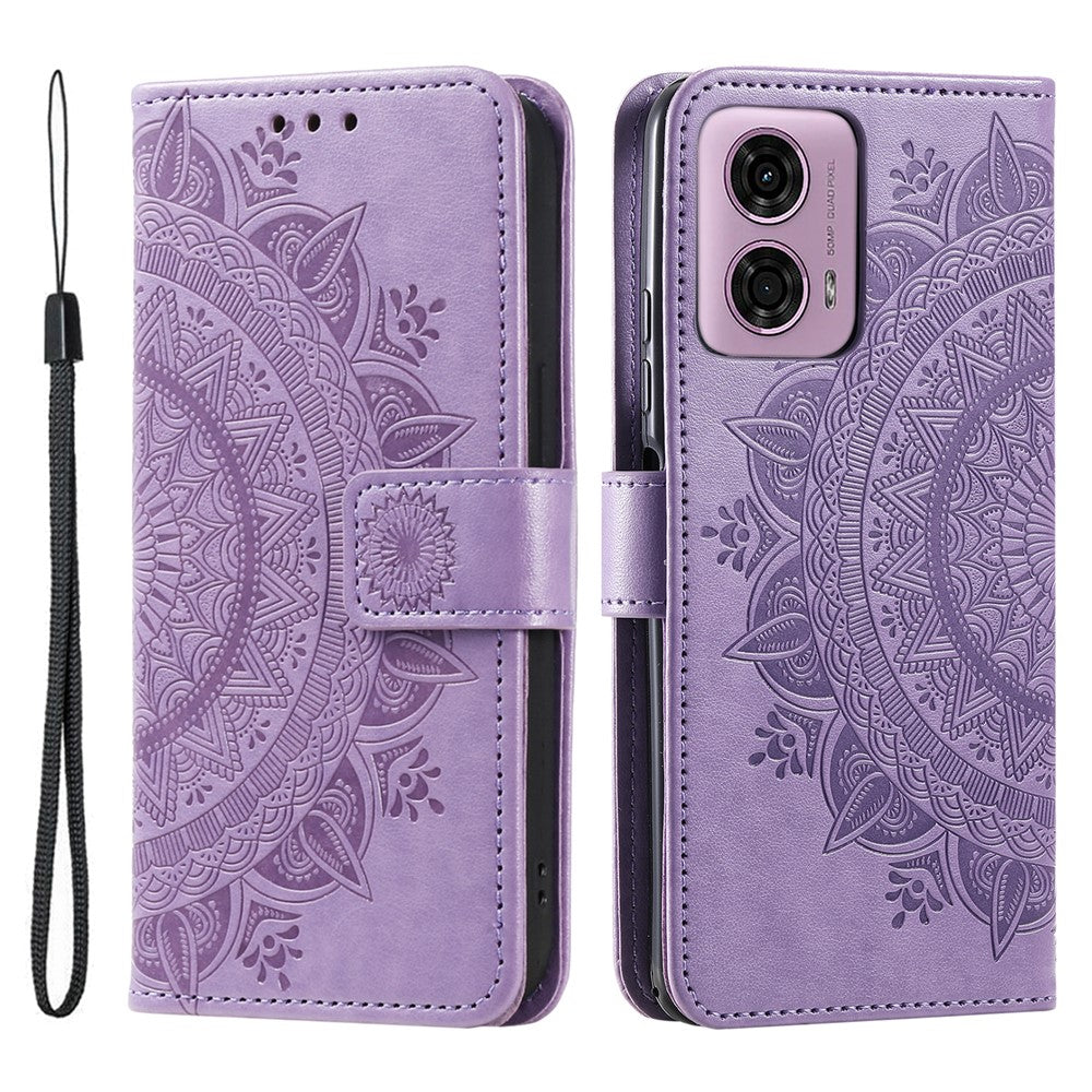 For Motorola Moto E14 4G / G04 4G / G04s 4G / G24 4G Case PU Leather Mandala Pattern Wallet Flip Cover
